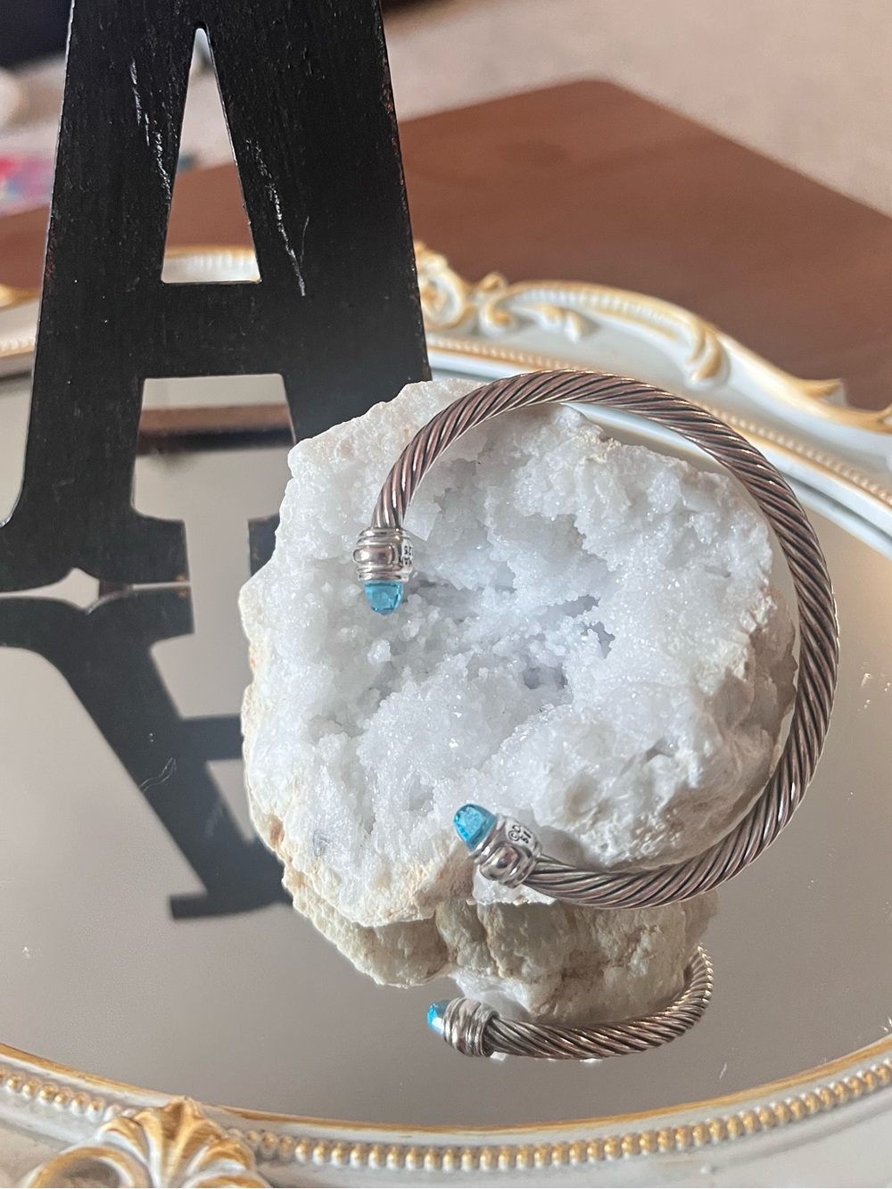 David Yurman Cable Cuff Bracelet with Blue Topaz Stone